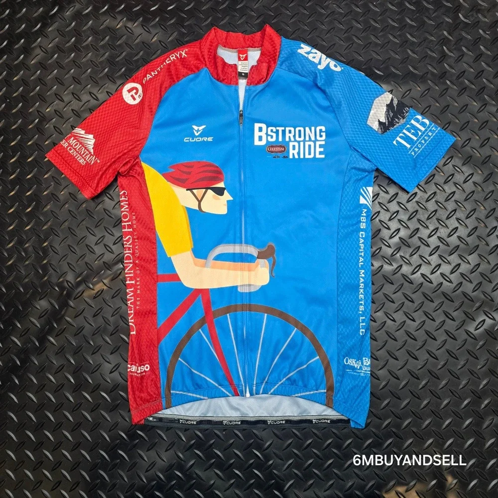 Cuore BStrong Ride Cycling Jersey Mens Small Blue‎ Red Full Zip Short Sleeve S